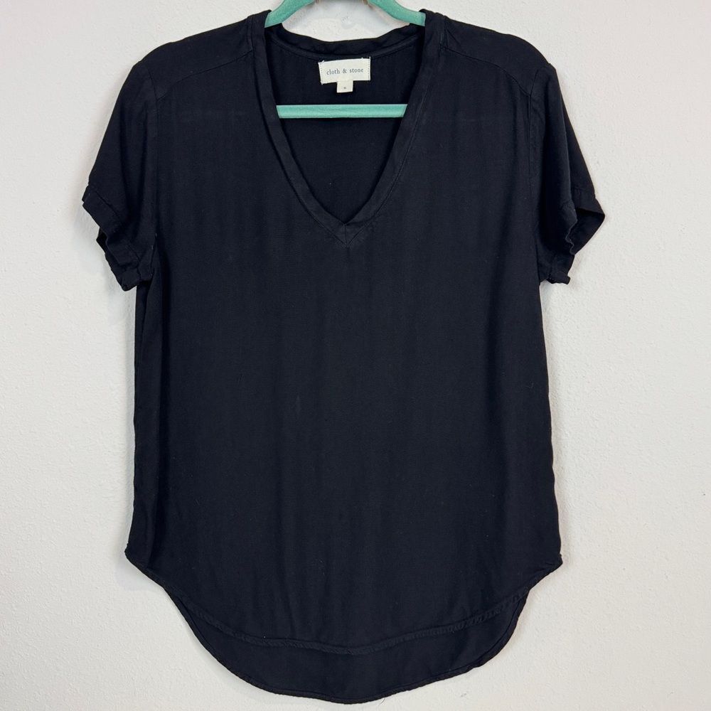 Cloth & Stone Black V-neck Rayon Short Sleeve T-shirt S